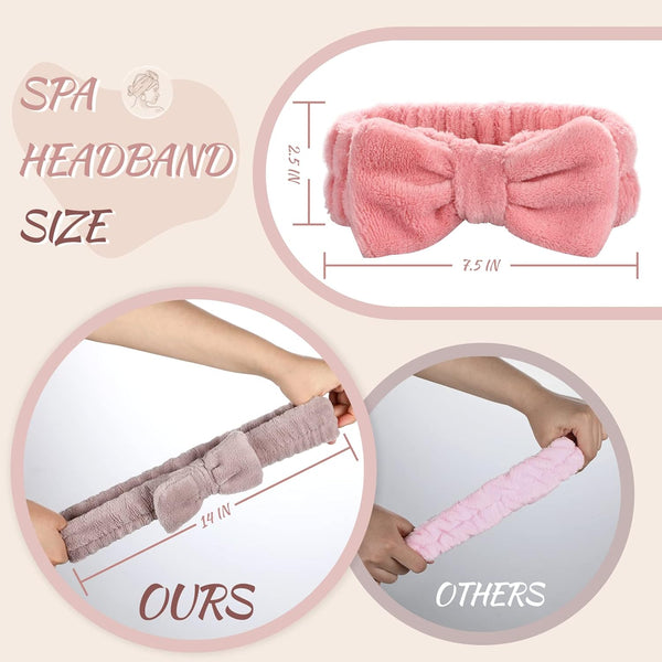VITEVER 4 Pack Spa Headband for Washing Face, Girls Makeup Bow Tie Hair Band, Microfiber Women Headbands, Elastic Headband to Skincare, Gifts for