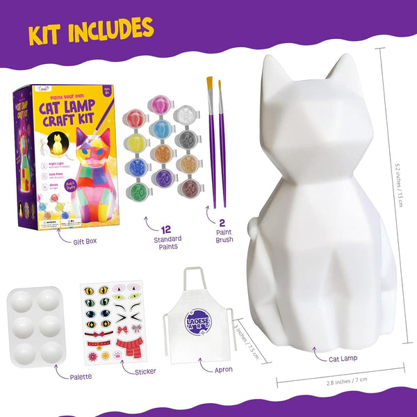 Paint Your Own Cat Lamp Kit, Arts and Crafts for Kids Ages 8-12, Art Supplies Painting kit for Kids 6-12, Cat Night Light Toys Girls Boy Birthday