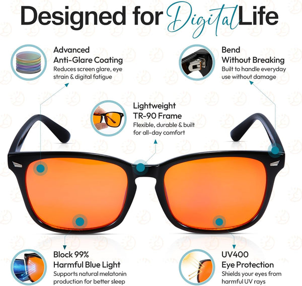 Sleep ZM Blue Light Blocking & Light Sensitivity Glasses with 14 Lens Types 1 Voyager Frame - Sleep Aid Orange Lens
