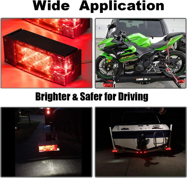 CZC AUTO 2PCS 12V LED Submersible Low Profile Rectangular Trailer Lights, Tail Stop Turn Running Lights Kit, Sealed for Boat Trailer Truck Marine
