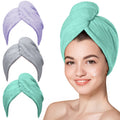 Hicober Microfiber Hair Towel Wrap for Women, Green Purple Grey, 3-Pack Purple,green,grey Large