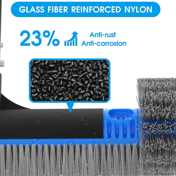 TidyMister 20" 2 in 1 Pool Brush Head for Cleaning Walls, Steps & Corners, Wavy Bristles Pool Scrub Brush with Round Ends, Fits 1-1/4" Standard