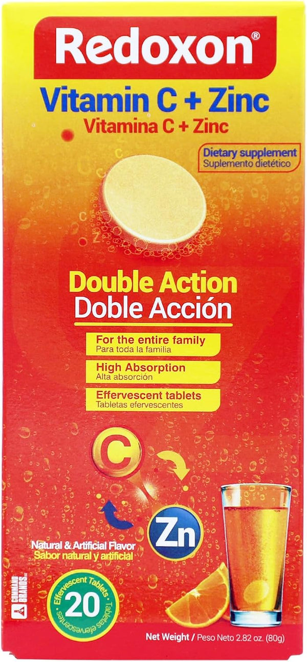 Redoxon Vitamin C + Zinc, Effervescent Tablets of Vitamin C and Zinc, Helps Support Your Immune System, Orange Flavor, 20 Effervescent Tablets,