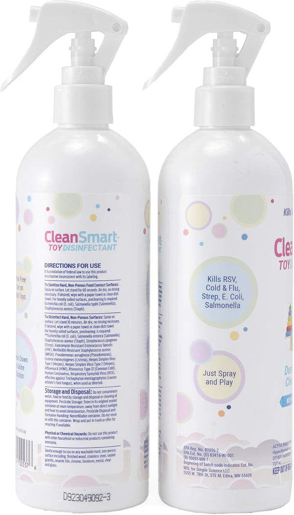CleanSmart Toy Disinfectant Spray Kills 99.9% of Viruses and Bacteria, Rinse Free, 16 oz Bottle, (Pack of 2) 16 Fl Oz (Pack of 2)
