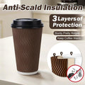 16 oz Insulated Disposable Paper Coffee Cups with Lids 50 Pack | Triple Ripple Wall Reduces Heat Transfer, Brown To Go Coffee Cup For Hot