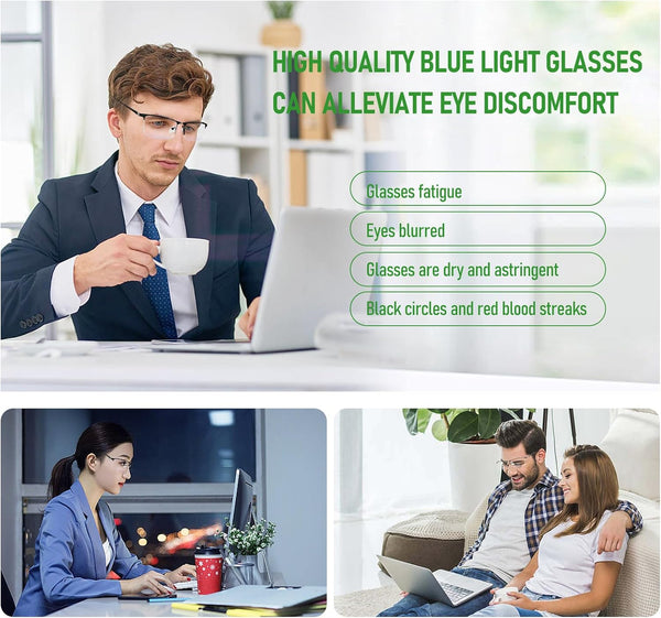 Blue Light Blocking Glasses, Lightweight Metal Half Frame Computer Reading/Gaming/TV/Phones Glasses,Filter UV Ray/Computer Glare with Spring Hinge