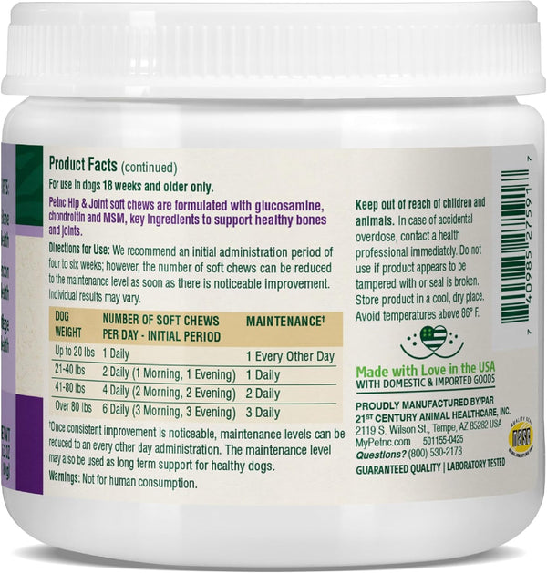 PetNC Natural Care Hip and Joint Soft Chews for Dogs, 90 Count - 27591 90 Count (Pack of 1) All Dogs