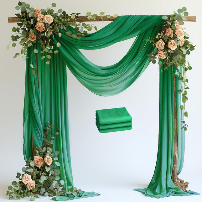 Wokceer Emerald Green Wedding Arch Draping Fabric Backdrop 3 Panels 28.7" X 20FT Sheer Drapes Fabric for Wedding Arbor C