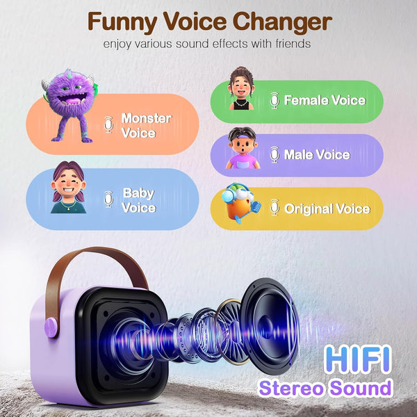 ShinePick Kids Karaoke Machine with 2 Wireless Microphones Portable Bluetooth Mini Karaoke Machine Speaker Kids Toys Christmas Birthday Gift for 3