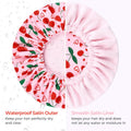 Shower Cap for Women Terry Lined Bath Cap Large Reusable Waterproof Elastic Band Pink Cherry Shower Caps for Long Thick Hair Soft Bath Shower Hair