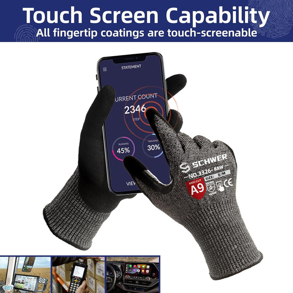 Schwer Proguard Highest Level Cut Resistant Work Gloves PR3326 for Extreme Protection?Ansi A9 Cut Gloves with Reinforced Thumb, Non Slip,