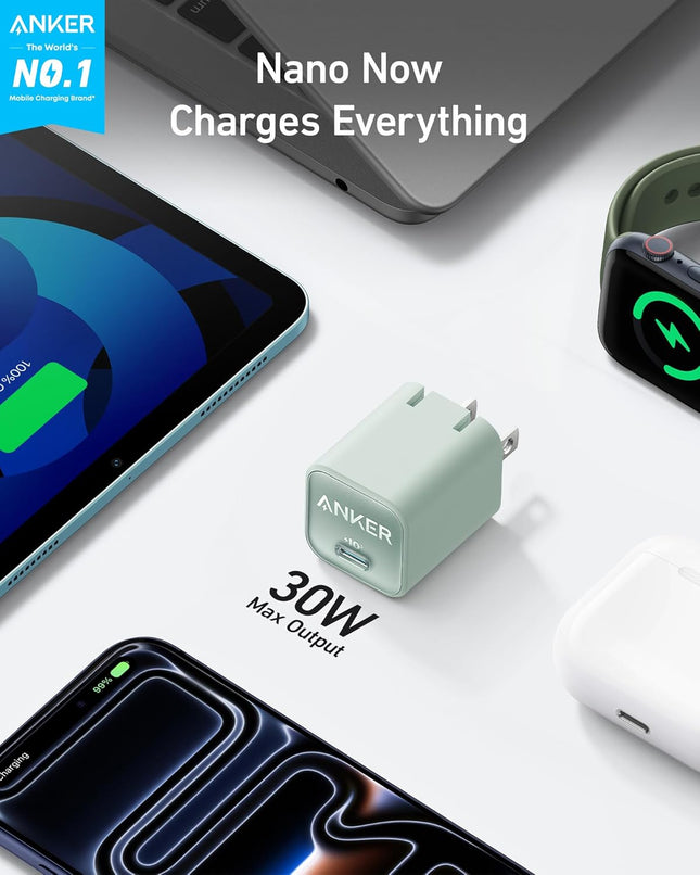 Anker Nano USB C Charger Block, 30W PIQ 3.0 Foldable Iphone Charger Fast Charging for Iphone 16/15 Series, Galaxy, Ipad,