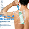 15.35" Back Bath Brush with Sponge,Back Scrubber Bath Mesh with Curved Long Handle Bath Body Brush for Elderly Aid Bathing and Shower Black+Pink