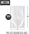 Weston 6" x 10" Pint Vacuum Sealer Bags For Meal Prep & Sous Vide | 2 Ply 3mm Thick | Compatible With NutriFresh & FoodSaver | BPA Free | 100
