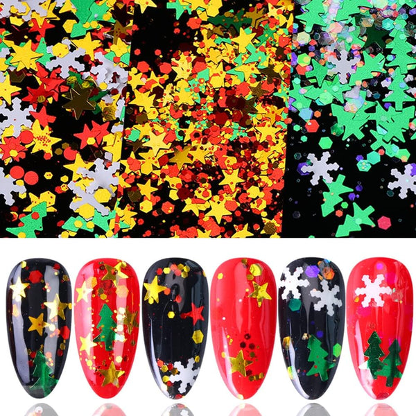 Christmas Nail Glitter Sequins, 24 Grids Holographic Snowflake Nail Art Flakes Xmas Tree Snowmen Santa Claus Stars Christmas Nail Design Winter