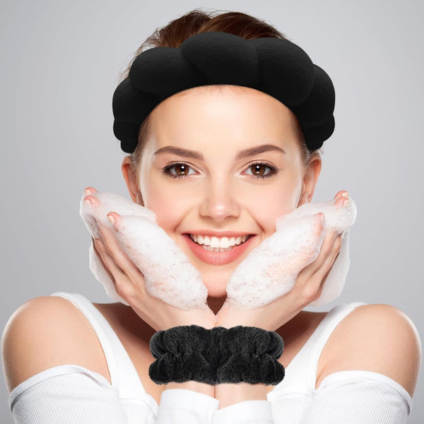 Zkptops Spa Headband for Washing Face Wristband Sponge Makeup Skincare Headband Terry Cloth Bubble Soft Get Ready Hairband for Women Girl Puffy