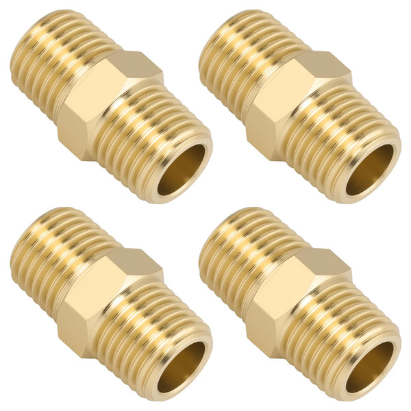 4pcs 1/4" x 1/4" Brass Straight Hex Nipple 1/4" NPT Male x 1/4" NPT Male Thread Brass Pipe Fittings Fast Coupler Straight Pipe Hose Fittings 1/4"