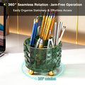Dark Green Pen Pencil Holder for Desk, 360Â° Rotating Pen Organizer, Green Office Supplies, Cute Pen Holder, 6-Compartment Pencil Holder Rotating