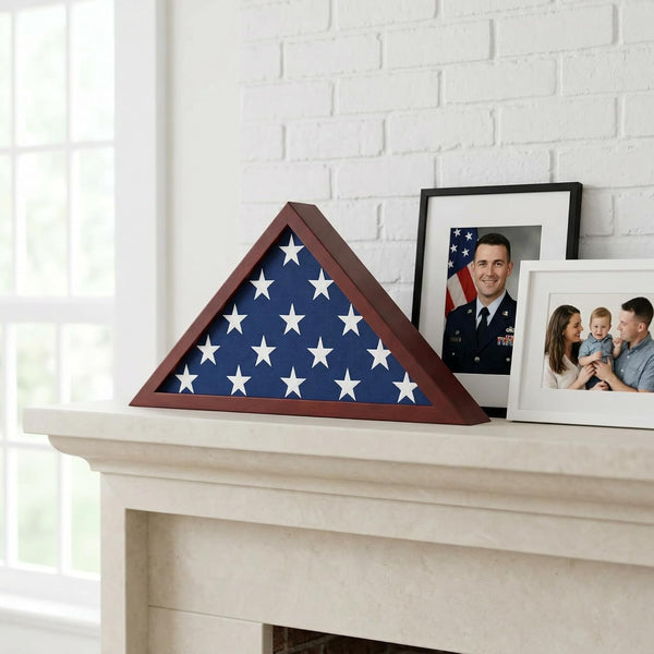 Americanflat Large Flag Display Case for Folded 5x9.5' Burial Flags - Engineered Wood Display Box for Wall or Tabletop - Silhouette Collection -