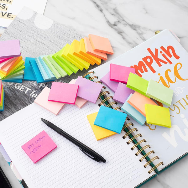 (50 Pads) Sticky Notes 1.5x2, 10 Colors Self Sticky Notes, Sticky Pads, Recyclable, Self-Stick Pads, Easy to Post for Home, Office, Notebook Bright