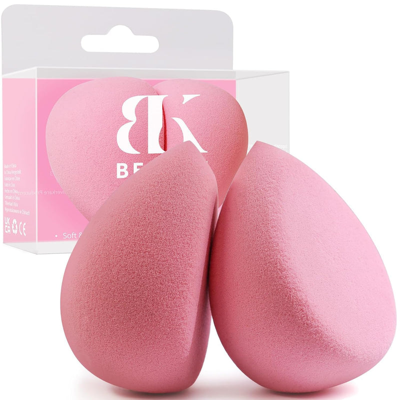 BEAKEY Flat Duo Patented Makeup Sponge Set of 2, Latex Free Pink Beauty Sponge for Foundation and Powder Application, Soft Blending Sponges, Large