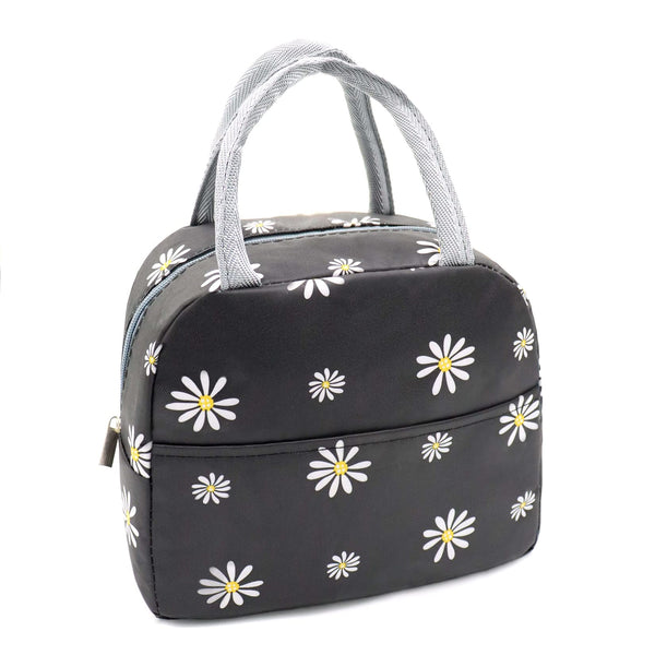 Sonuimy Insulated Lunch Bag Women, Reusable Cute Tote Lunch Box Black/White Black with White Daisy