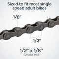 Schwinn Chain, Steel Replacement Chain, 112 Links, Fits Derailleur & Non-Derailleur Bikes, Single & Multi-Speed Bikes 1/2 inch x 1/8 inch Single Speed