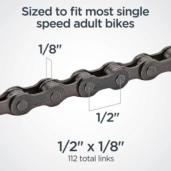 Schwinn Chain, Steel Replacement Chain, 112 Links, Fits Derailleur & Non-Derailleur Bikes, Single & Multi-Speed Bikes 1/2 inch x 1/8 inch Single Speed