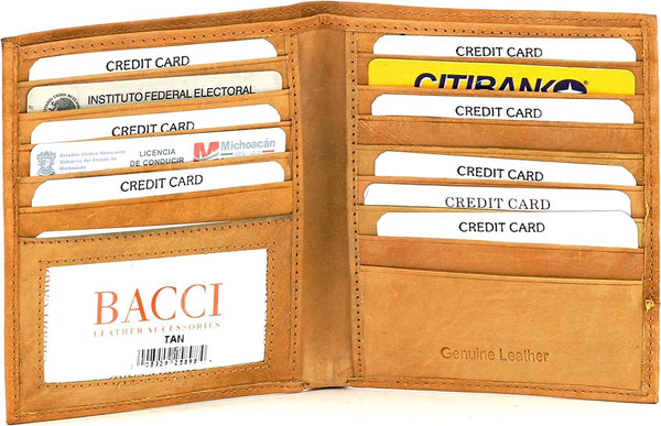 Li RFID Blocking Wallet for Men - Genuine Leather Wallet with 13 Cards, 2 Inner, 2 Plastic Inserts Slots, 1 ID Window, 2 Small Coin & 2 Cash