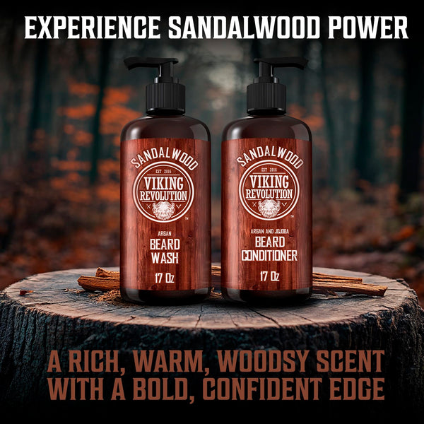 Viking Revolution Beard Wash & Beard Conditioner Set with Argan & Jojoba Oils - Softens and Strengthens - Natural Sandalwood Scent - Beard Shampoo