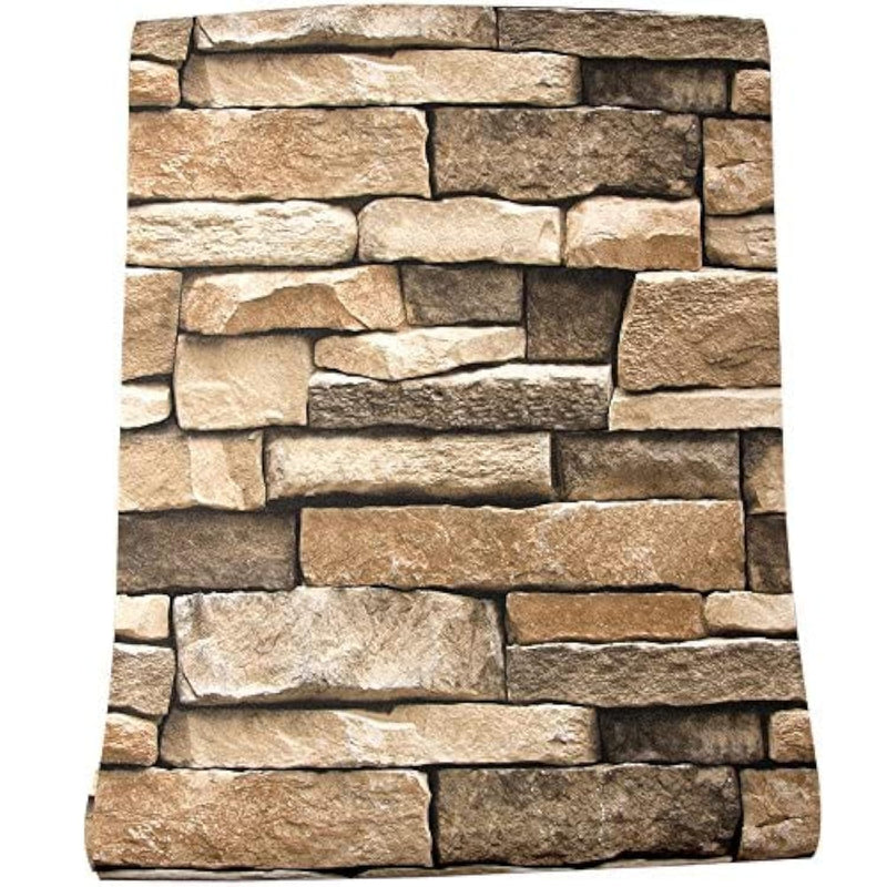 Rock Peel and Stick Wallpaper - Self-Adhesive & Removable Wallpaper Stone Decorations Contact Paper 17.7"x118" 3D Stone Textured Vinyl for