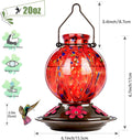 BOLITE Glass Hummingbird Feeders for Outdoors Hanging, Hand Blown, Red | With Ant-Moat, 20oz, 5 Bee-Proof Ports, 360° Perch, Leak-Proof, Meshy