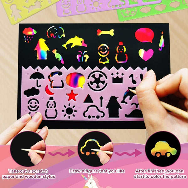 Rainbow Scratch Paper Art for Kids: 60PCS Magic Arts Crafts Gifts Toys for Girls Boys Ages 4 5 6 7 8 9 Games Activities for Birthday Family