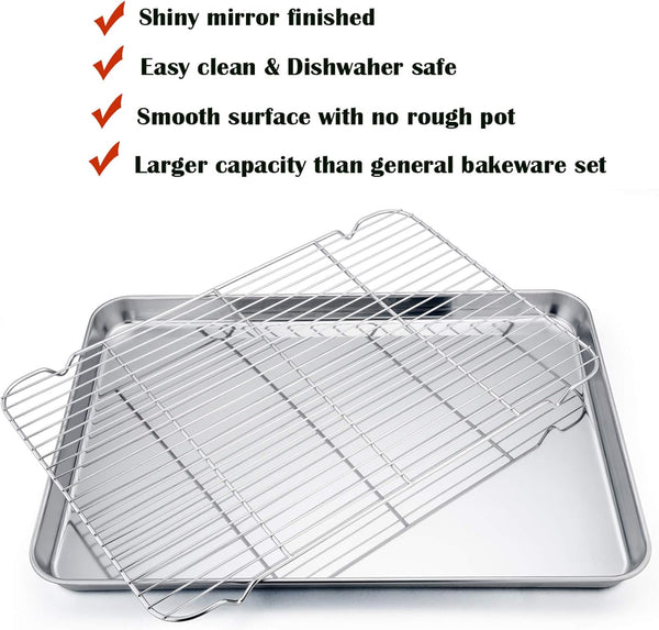 P&P CHEF 19.6 Inch Stainless Steel Baking Sheet with Rack Set (2 Pans+ 2 Racks), Cookie Sheets Baking Trays and Cooling Wire Racks, Oven &