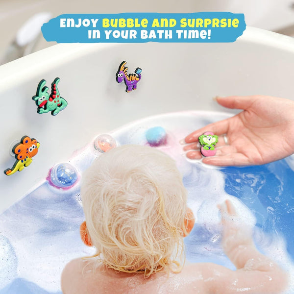 26+2 PCS Bath Bombs for Kids with 26 Dinosaur Suction Toys Inside, Organic Kids Bath Bombs Gift Sets with 2 Squeeze Dinosaur Toys for Boys & Girls