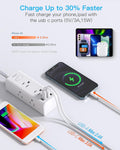Power Strip Surge Protector - One Beat 6 Widely Outlets with 3 USB Ports (1 USB C), 5 Ft Extension Cord Flat Plug, Wall Mount Outlet Extender