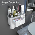 iHave Toothbrush Holders for Bathrooms, 2 Cups Toothbrush Holder Wall Mounted with Toothpaste Dispenser - Large Capacity Tray, Cosmetic Drawer -