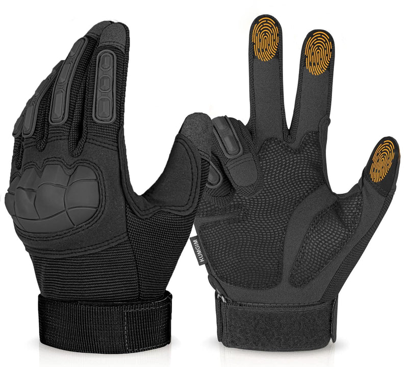 KUMGIM Tactical Motorcycle Gloves with Knuckle Protection Touchscreen Black X-Large