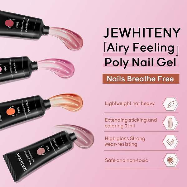 JEWHITENY Poly Extension Gel Nail Kit 14 PCS Poly Gel Kit with Slip Solution and Mini Lamp Nail Art Design Beginner A03