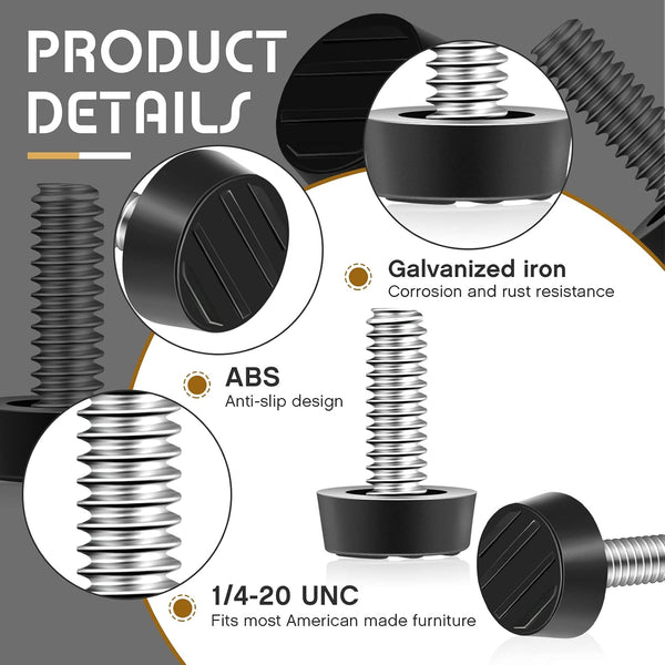 Hotop 1/4-20 UNC Thread Adjustable Furniture Levelers Screw in Galvanized Steel Glide Furniture Leveling Feet Screw on Floor Leveler for