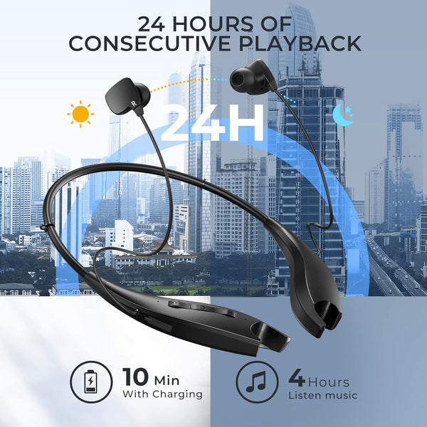 Neckband Bluetooth Headphones, around the Neck Headphones 24H+ Playtime, Bluetooth Headsets with Call Vibration, Shark Jaw Design Wireless
