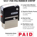 BAZIC Products Paid Self-Inking Rubber Stamp, Red Ink | removable, replaceable ink pad for marking invoices and receipts Paid (Red Ink) 1-Pack