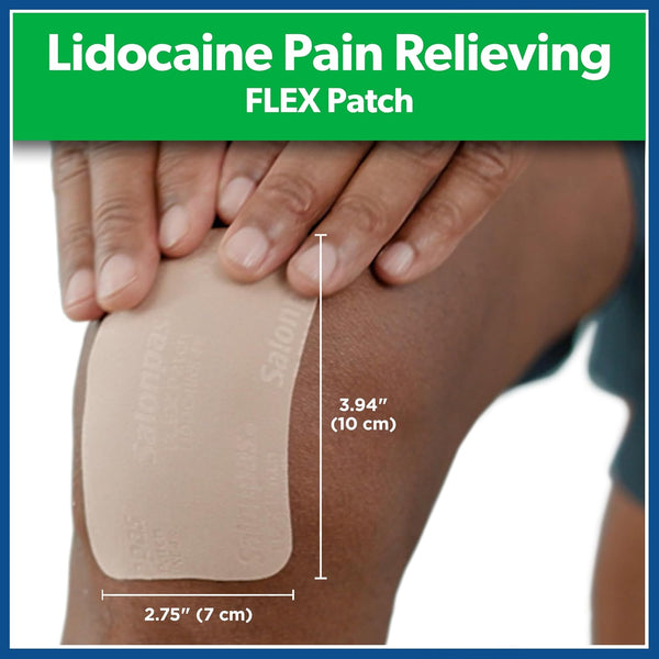 Salonpas Maximum OTC Strength Lidocaine 4% Pain Relieving Flex Patch, Apply for up to 8 Hours, Unscented, Thin, Flexible, Lightweight, Patch Stays