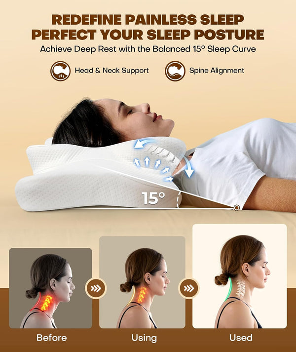 Cozyplayer True Cooling Cervical Neck Pillow for Pain Relief, Ergonomic Side Sleeper Pillow for Neck Support, Odorless Orthopedic Contour Memory