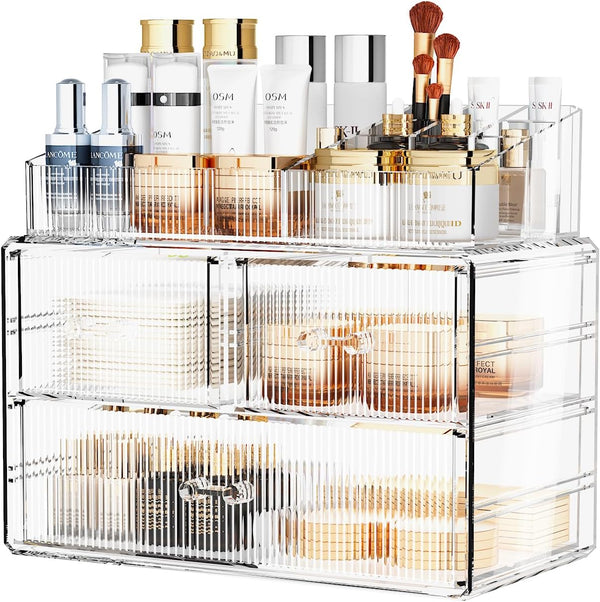 ZHIAI Stackable Cosmetic Organizer, Acrylic Cosmetic Organizer for Dresser, Vanity, Kitchen Cabinet, Bathroom, Under Sink, Home Organization and