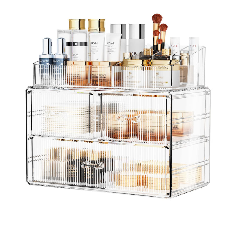 ZHIAI Stackable Cosmetic Organizer, Acrylic Cosmetic Organizer for Dresser, Vanity, Kitchen Cabinet, Bathroom, Under Sink, Home Organization and