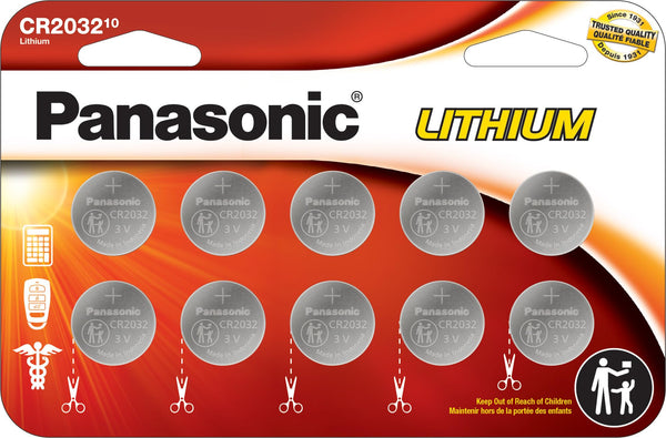 Panasonic CR2032 3.0 Volt Long Lasting Lithium Coin Cell Batteries in Child Resistant, Standards Based Packaging, 10 Pack 1 Count (Pack of 10)