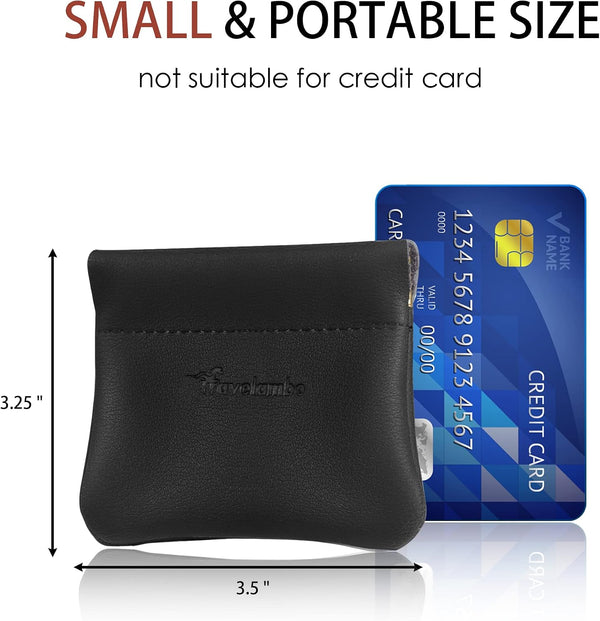Travelambo Leather Squeeze Coin Purse Pouch Change Holder For Men & Women 01 Vintage Black