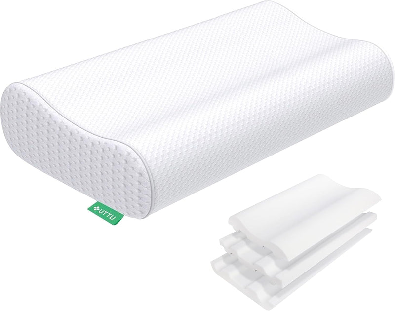 UTTU Cervical Pillow for Neck Strain Relief, Memory Foam Neck Pillow for Sleeping, Adjustable Orthopedic Sandwich Pillow, Contour Cooling for Side