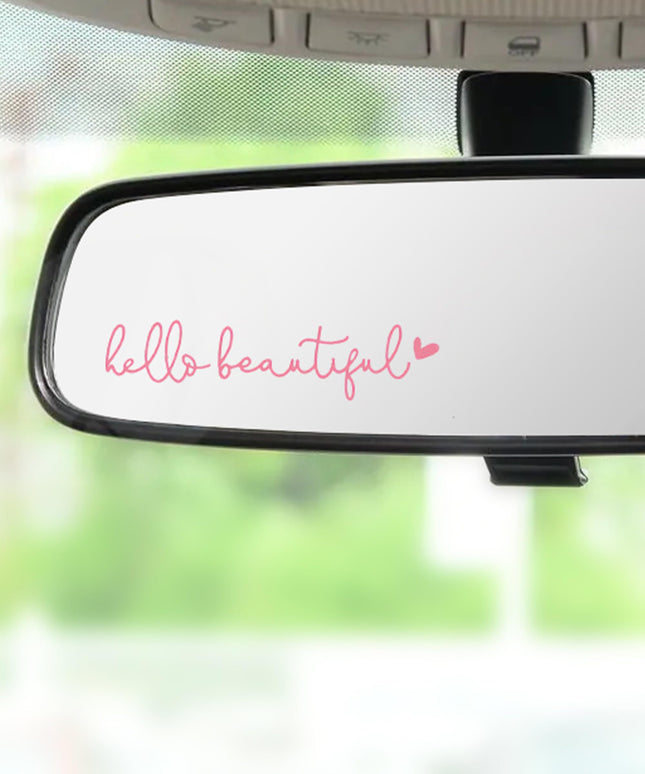 RACOONA Mirror Decal - Hello Beautiful Rearview Sticker, Car Accessories Window Decal, Self Affirmations Decoration (Pin